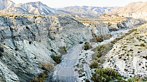 Tabernas desert view with Western Leone town, Spain