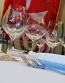 Table appointments for dinner in restaurant