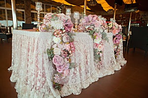 Table appointments in restaurant. Wedding preparation