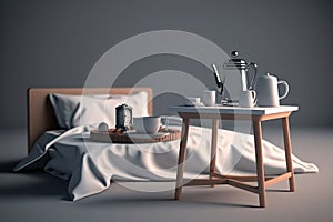 Table background of free space and blurred bed