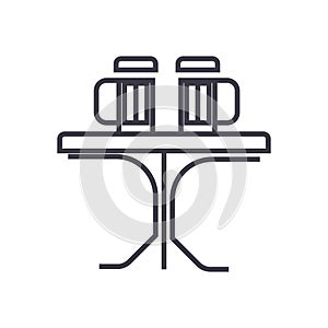 Table with beer, pub vector line icon, sign, illustration on background, editable strokes