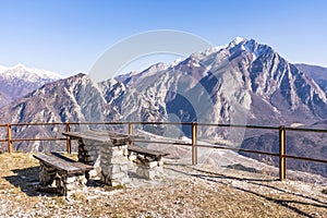 Table and bench on Monte San Simeone with beautiful view photo
