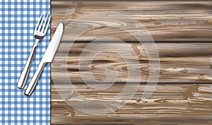 Table With Blue Checked Table Cloth Fork Knife