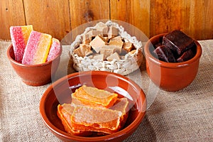 Table with Brazilian sweets and traditional country festival desserts