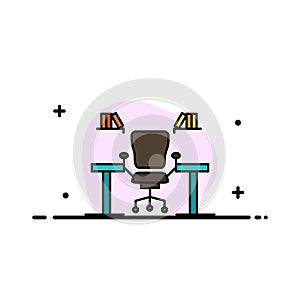 Table, Business, Chair, Computer, Desk, Office, Workplace  Business Flat Line Filled Icon Vector Banner Template