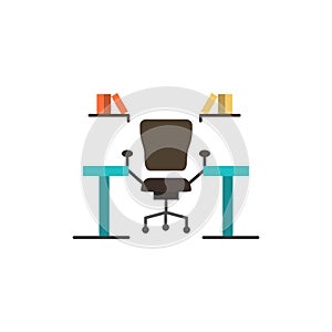 Table, Business, Chair, Computer, Desk, Office, Workplace  Flat Color Icon. Vector icon banner Template