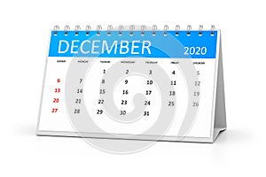 table calendar 2020 december