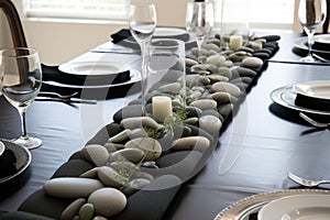 table centerpiece made of polished river stones