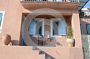 Table and chair on Balcony,Assos,Kefalonia,Greece