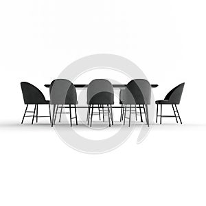 Table and chairs with a black top and legs, 3d rendering