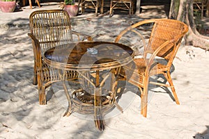 Table and chairs in empty cafe