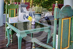 Table and chairs in front of the restaurant