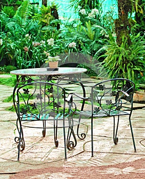 Table with chairs in the garden