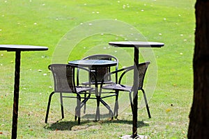 Table and chairs on the golf course