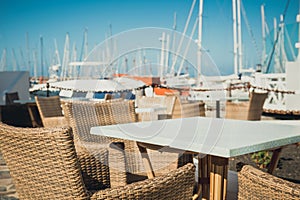 Table and chairs in marina Rubicon in Playa Blanca, Lanzarote