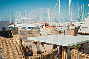 Table and chairs in marina Rubicon in Playa Blanca, Lanzarote photo