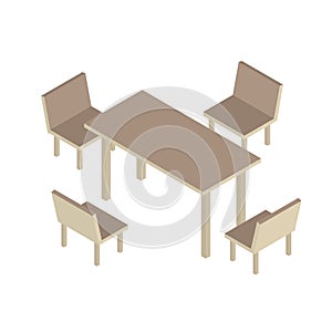 Table with chairs for office or cafe. 3d isometric vector illustration.