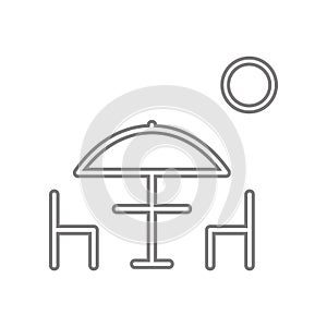 table and chairs under sun umbrella icon. Element of web for mobile concept and web apps icon. Outline, thin line icon for website