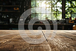 Table in a Chaotic Garage Tool Background