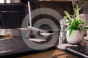 Table Close Up With Restaurant Menu