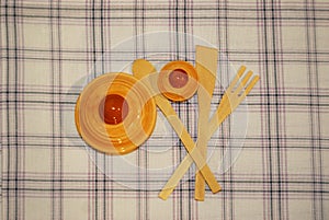 Table cloth with kitchen objects