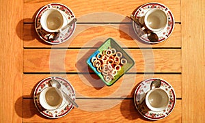 Table with components for drinking tea