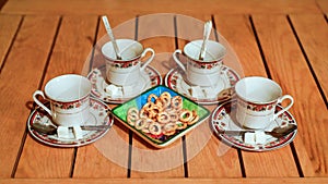 Table with components for drinking tea