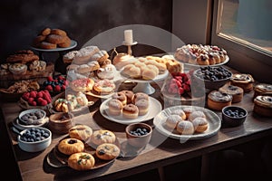 Table cookies donuts. Generate AI photo