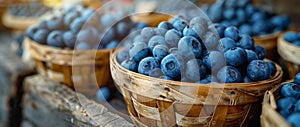 A table covered with baskets of superfood blueberries, a staple fruit