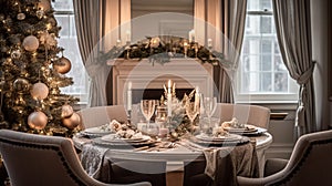 Table decor for festive family dinner at home, holiday tablescape and table setting, formal for wedding, celebration