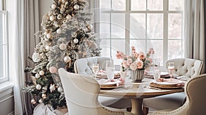 Table decor for festive family dinner at home, holiday tablescape and table setting, formal for wedding, celebration