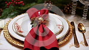 Table decor, holiday tablescape and formal dinner table setting for Christmas, holidays and event celebration, English country