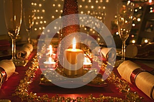 Table decorated Christmas day dinner