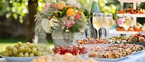 Table Decorated With Food And Drinks For A Lavish Celebration