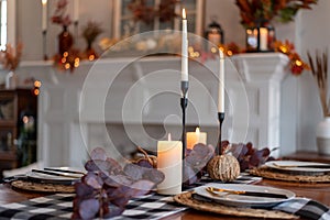 Table decorated for Thanksgiving dinner at home