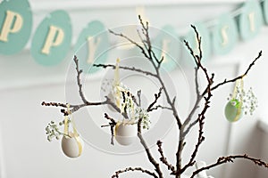 Table decoration with champagne for a festive easter dinner