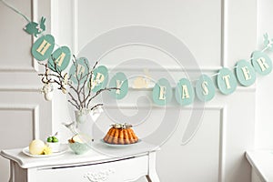 Table decoration with champagne for a festive easter dinner