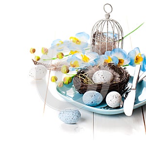 Table decoration with easter eggs