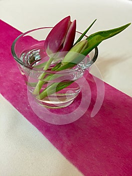 Table Decoration - Purple Tulip and Green Leaf