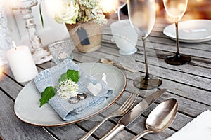 Table decoration in vintage style for a wedding dinner