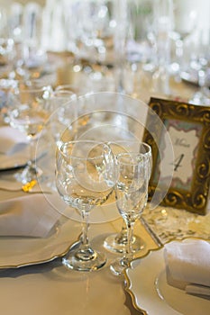 Table decoration in the wedding hall of events