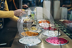Table with different cold snacks, a buffet