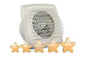 Table fan with five golden stars. 3D rendering