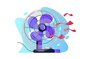 Table fan wind blows using red tape for visual presentation.