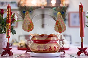 A table feast and prop on chinese new year to respect the ancestor and celebrate