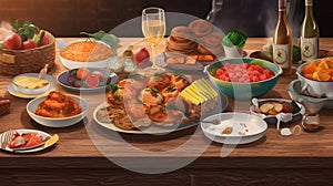 A table filled with delicious food and drinks at a holida three generative AI