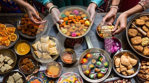 Table filled with Diwali snacks