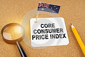 On the table is the flag of Australia and a sheet of paper with the inscription - core consumer price index