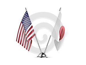 Table flags, United States  America  and Japan, isolated on white background. 3d image
