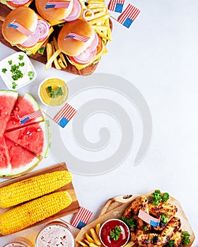 Table with food for USA 4th July Independence Day, copy space